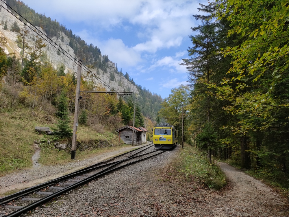 Haltestelle Aipl: Die Wendelsteinbahn an der Haltestelle Aipl