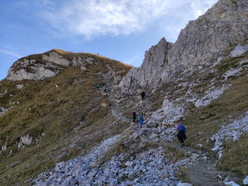 Gappenfeldscharte -> Schochenspitze: Der "Saalfelder Weg" überwindet die Geländekante unter der Schochenspitze