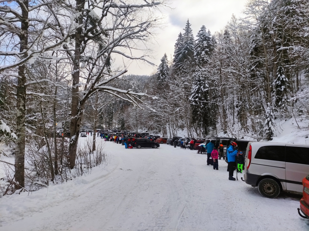 Parkplatz Seegatterl: Sonntags um 8 im Winter bereits fast voll