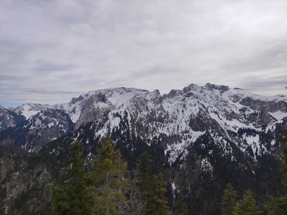 Wanderung Schönleitenschrofen: Wanderung Schönleitenschrofen: Blick nach Süden zur Hochplatte (links) und Krähe (Schönleitenschrofen)