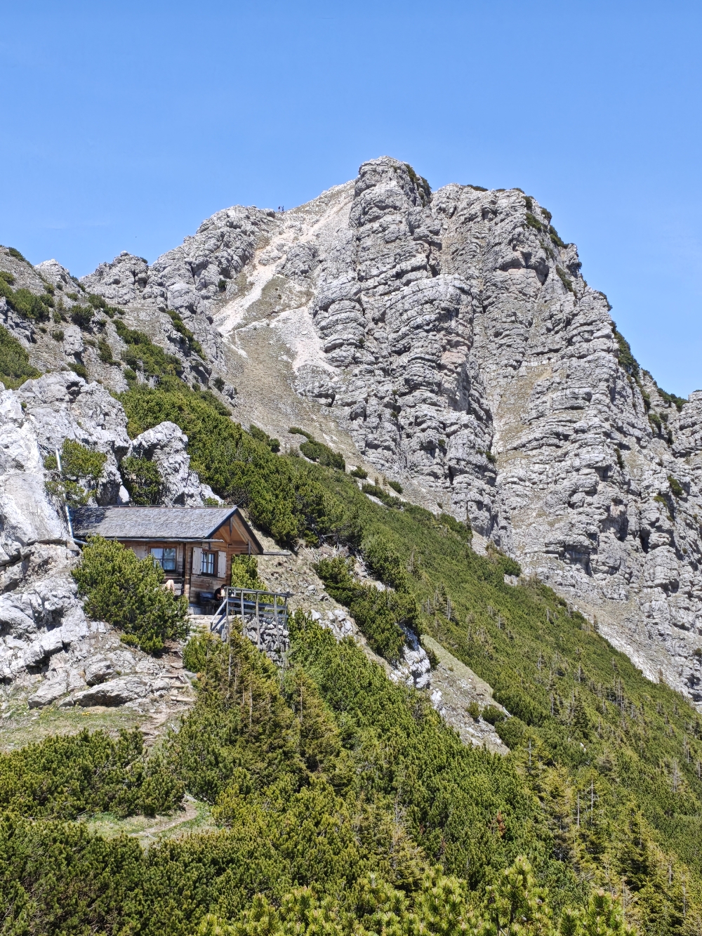 Wanderung Ponten: Wanderung Ponten: Blick über die Bergwachthütte zur Rohnenspitze  (Zirleseck)